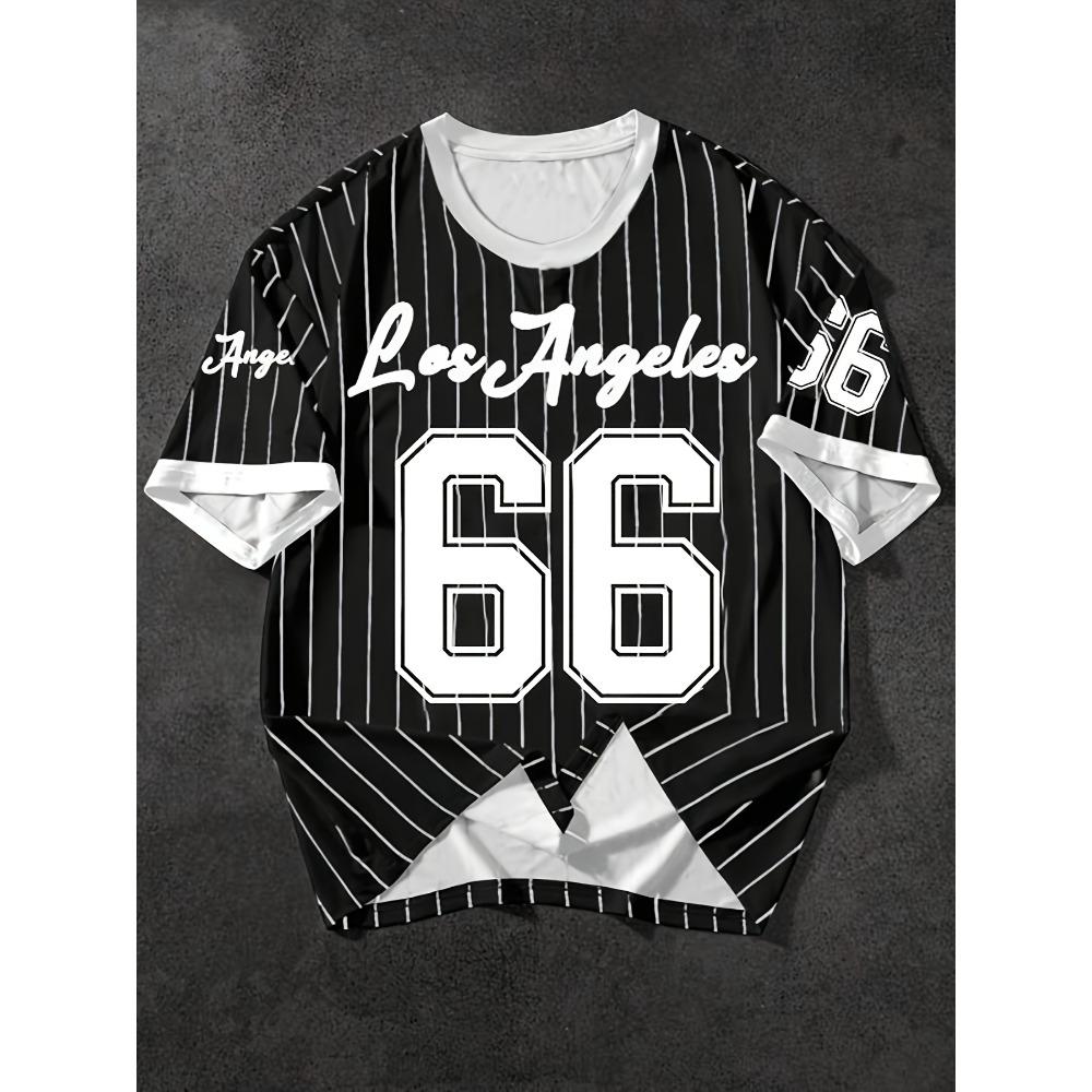 Summer 3D Digital Printed Pattern, 66 Stripe Printed T-shirt - Casual Sportswear