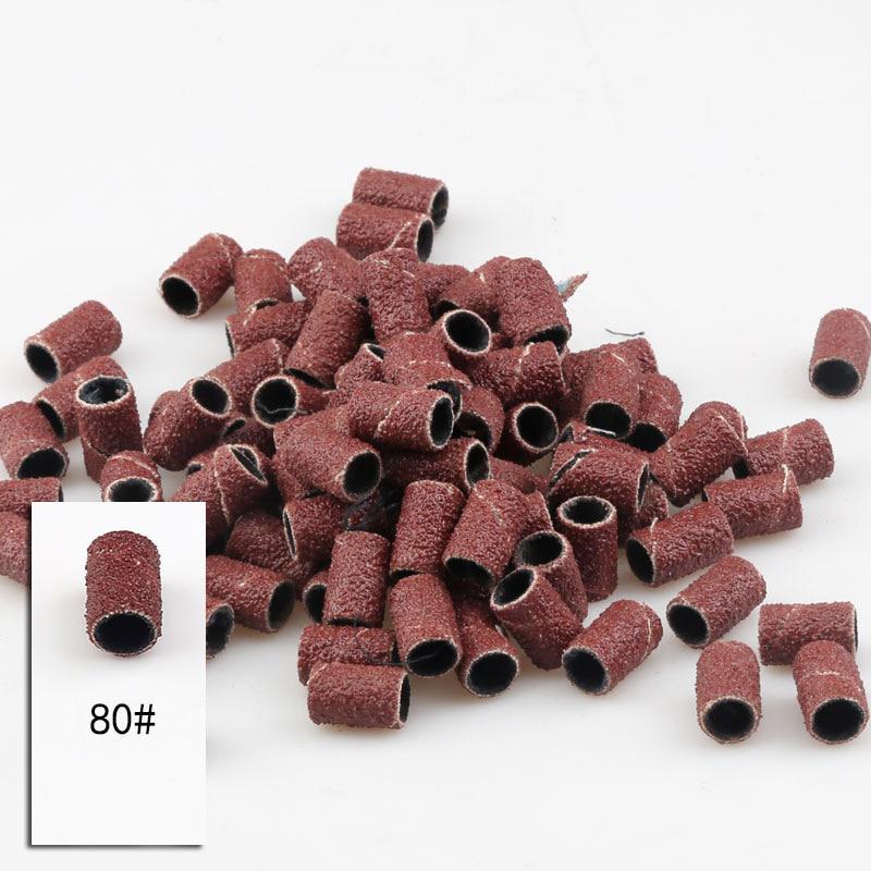 100pcs Nail Art Sanding Bands 80# 120# 180# Grinding Sand Ring Bit Manicure Tools