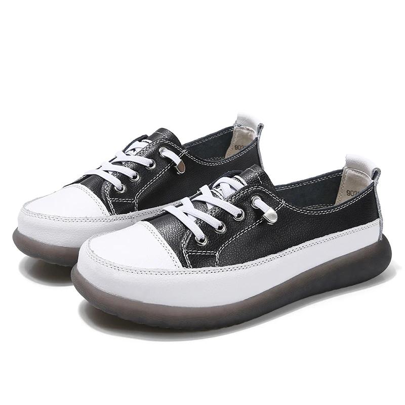 Leather Summer Outdoor Walking Vulcanized Shoes Women Soft Sole Jogging Sneakers Woman Flat Fitness Footwear