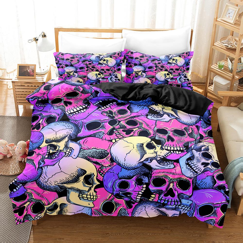 3D digital printing bedding four-piece set three-piece set skull sheet quilt pillow