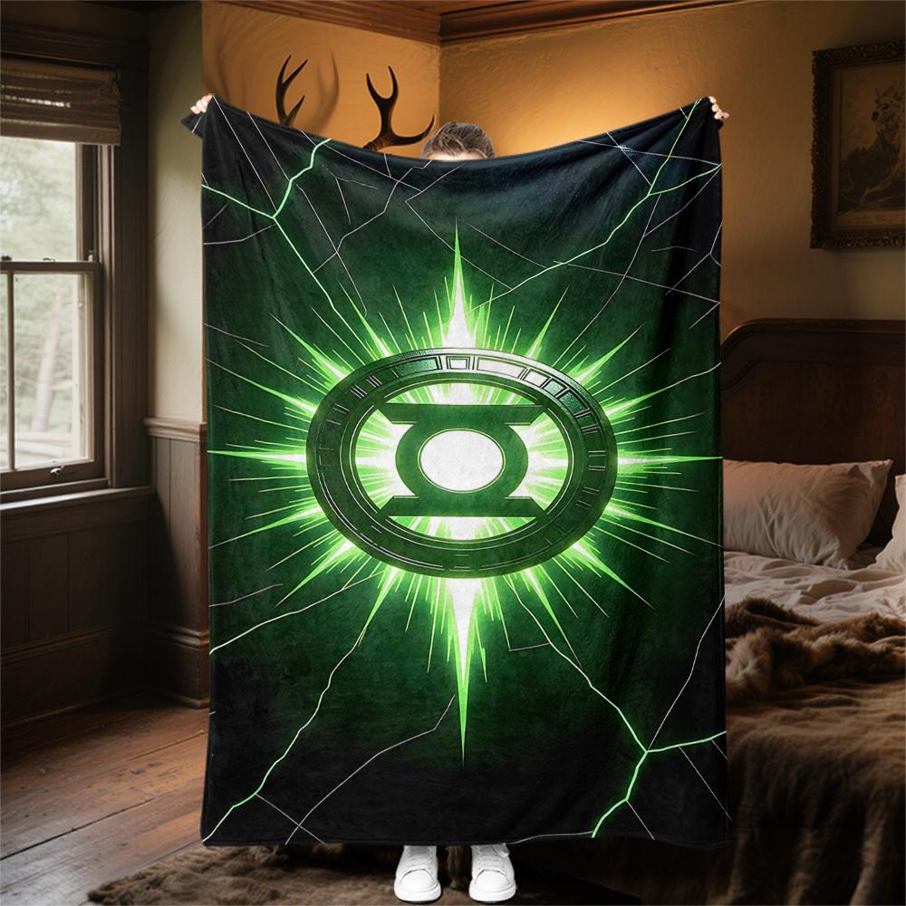 1pc Green LanternOutdoor Flannel Blanket Soft Plush Decor for Picnics, camping,Bedroom, Playroom, or Lunch Breakn1140A
