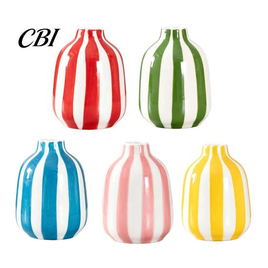 Décoration en Céramique Élégante pour Lieu de Mariage Vase Rayé, Porte-Fleurs Minimaliste Décoratif Moderne Vase à Texture Unique Style Maison Salon Bureau
