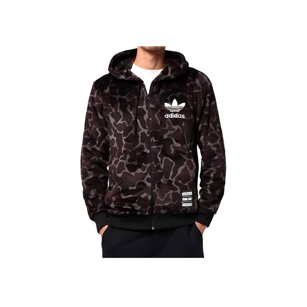 Adidas Originals Clover Camouflage Fleece-Lined Warm Hoodie Jacket Men Jackets Dark-Brown CD1716