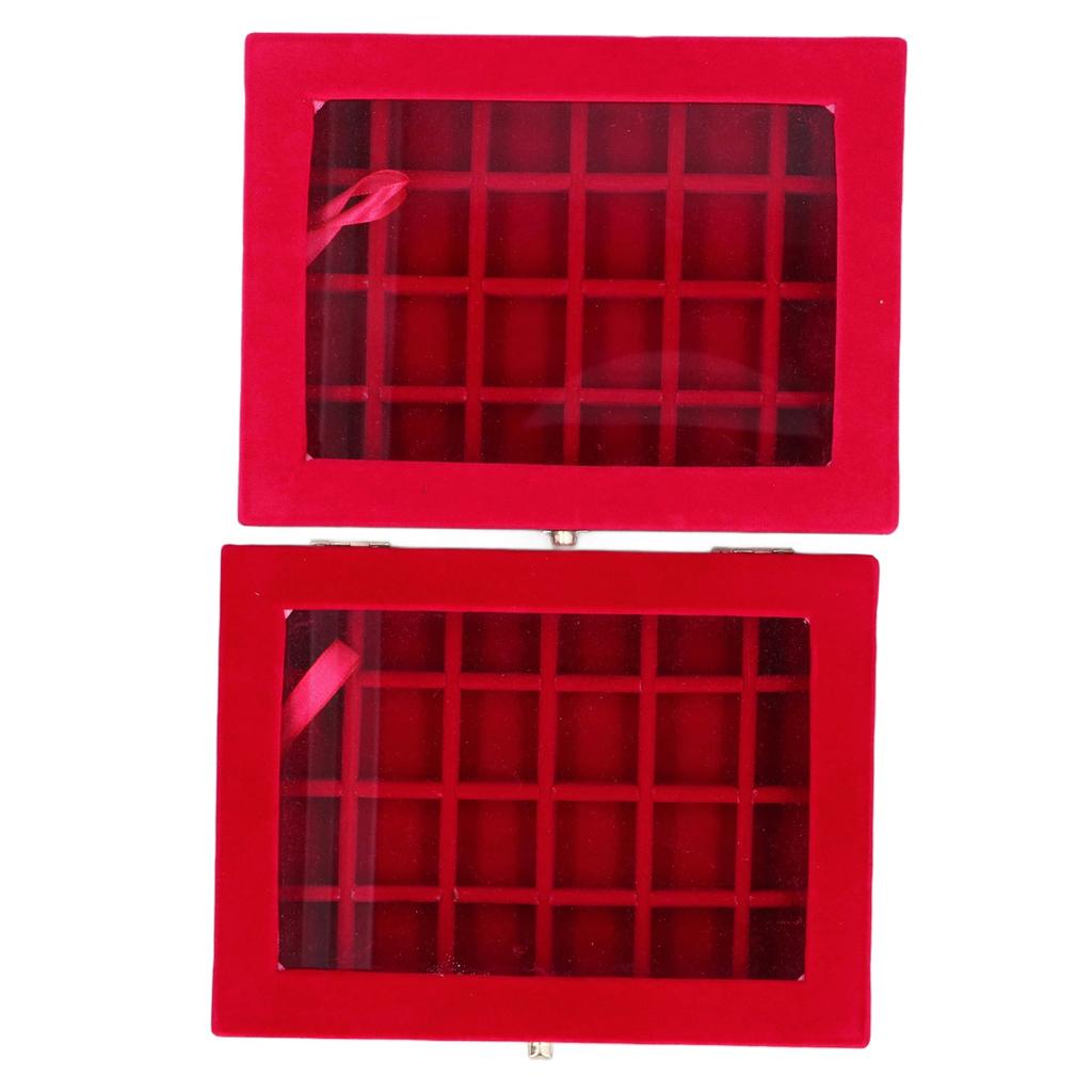 2pcs Velvet Jewelry Storage Box 24 Grids Jewelry Ring Display Box with Transparent Lid for Earrings Rings Bracelets