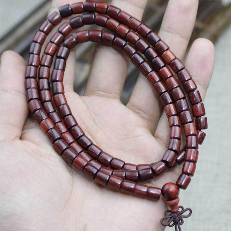 Zambia Blood Sandalwood 108-Bead Bracelet: Old Rosewood Barrel Beads Buddhist Prayer Jewelry for Men & Women.
