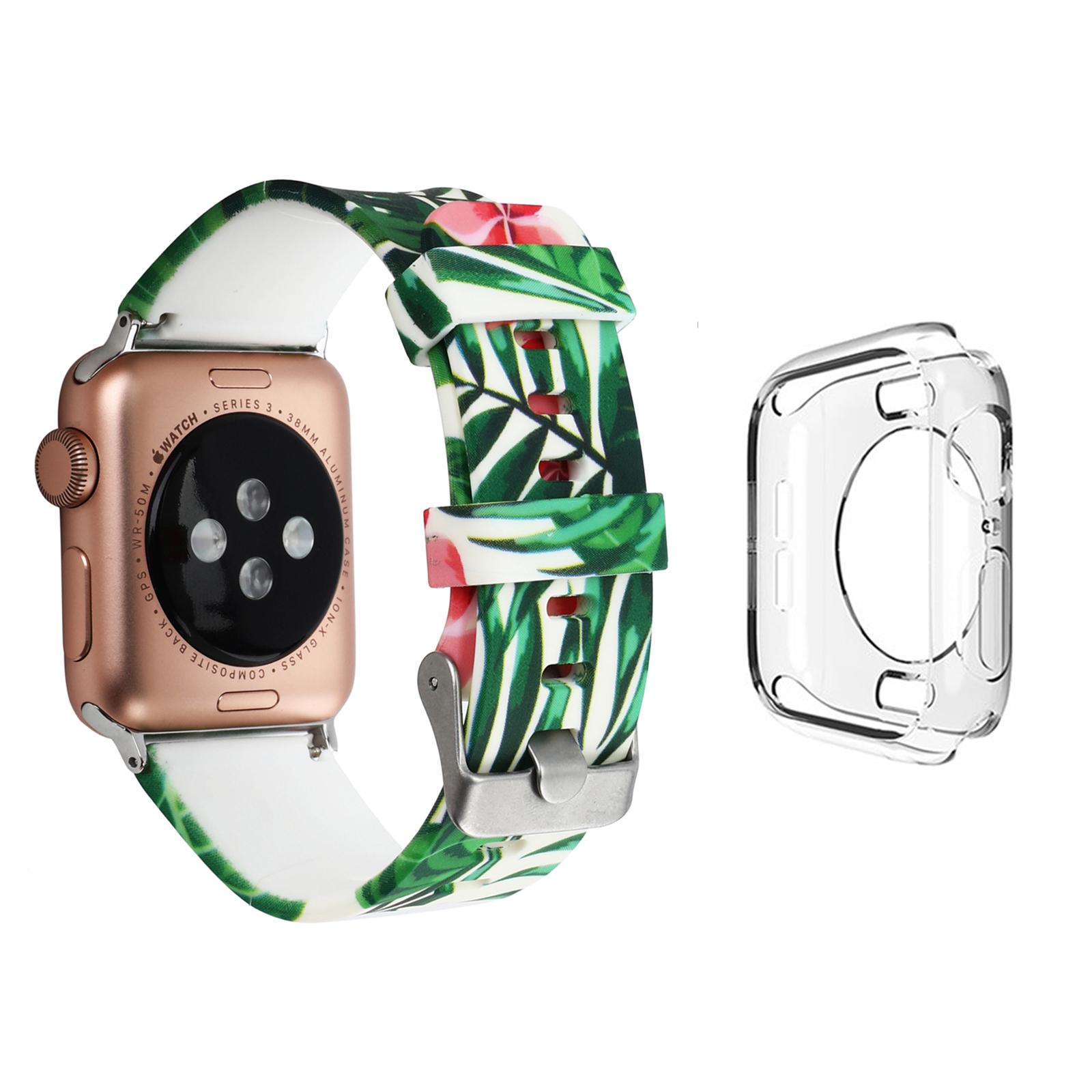 

For Apple Watch Series 1/2/3 42mm Pattern Printing Watch Band Adjustable Silicone Strap with Transparent TPU Case Style E