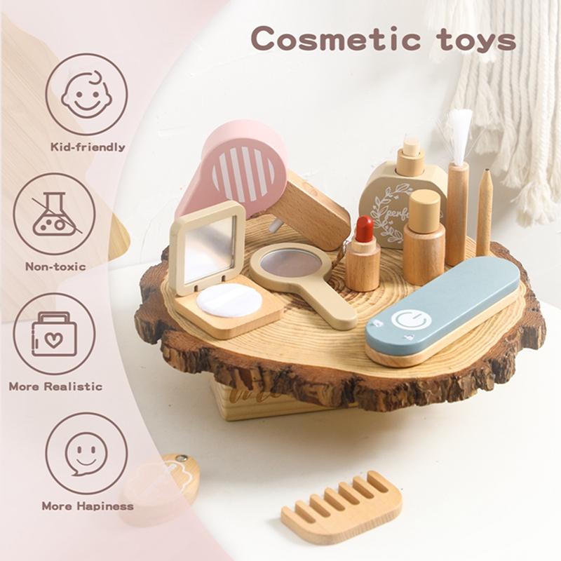 Wooden Toy Girls Makeup Set Pretend Play Kid Make Up Beautiful Hairdressing Simulation For Girl Children Dressing Cosmetic Gifts