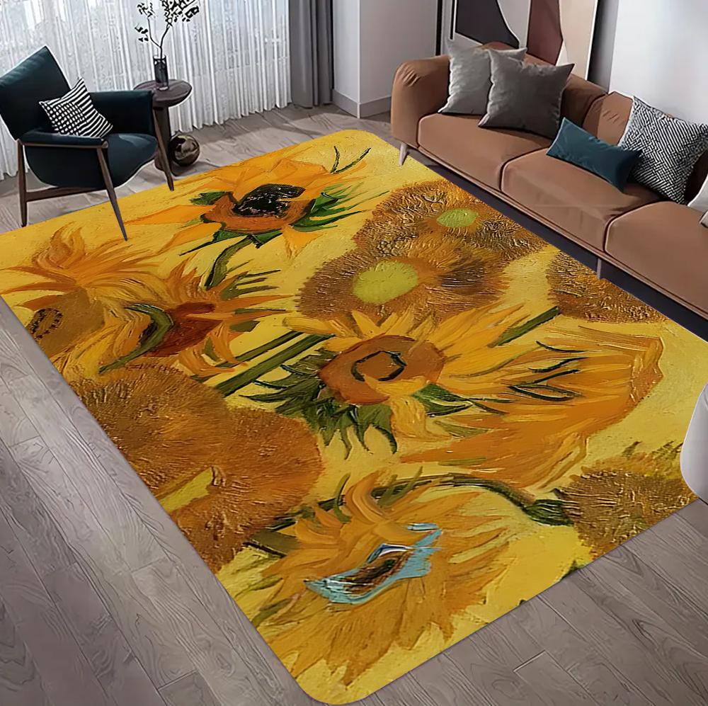 Vibrant Sunflower Design Area Rug for Living Room Rustic Home Decor Carpet Soft Floor Mat Bedroom Dining Room Home Decoration