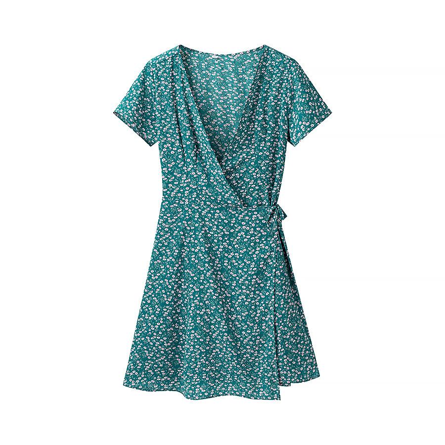 

Весна 2025 Женское платье в европейском и американском стиле с V-образным вырезом, принтом и завязками Small зелёный