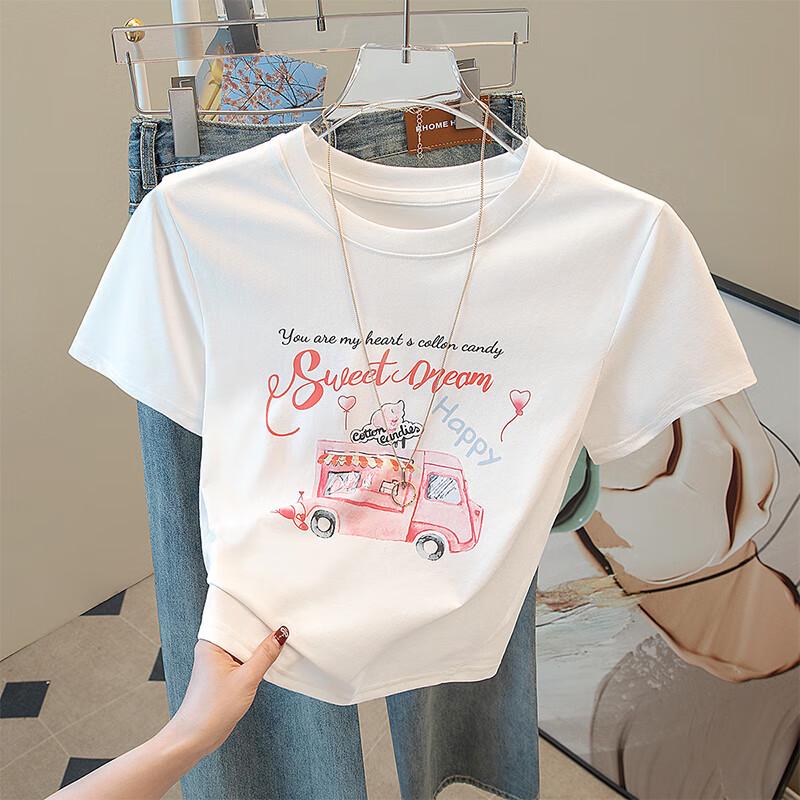 Women s Fashion Letter Print Round Neck Short Sleeve T-Shirt L