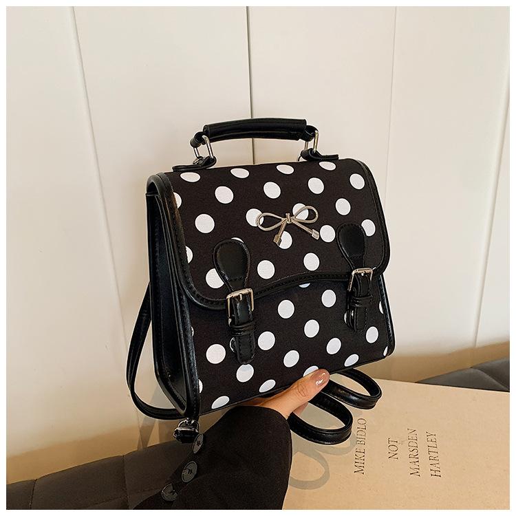 

Легкий рюкзак для путешествий с бантом, женский, осень 2024, новый модный рюкзак в горошек для колледжа, небольшой портативный рюкзак чёрный