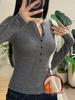 Women's Slim Fit Half-Open Collar Long-Sleeve T-Shirt - Autumn/Winter, Spicy American Style, Brushed Fleece, Plus Velvet Inner Layer.