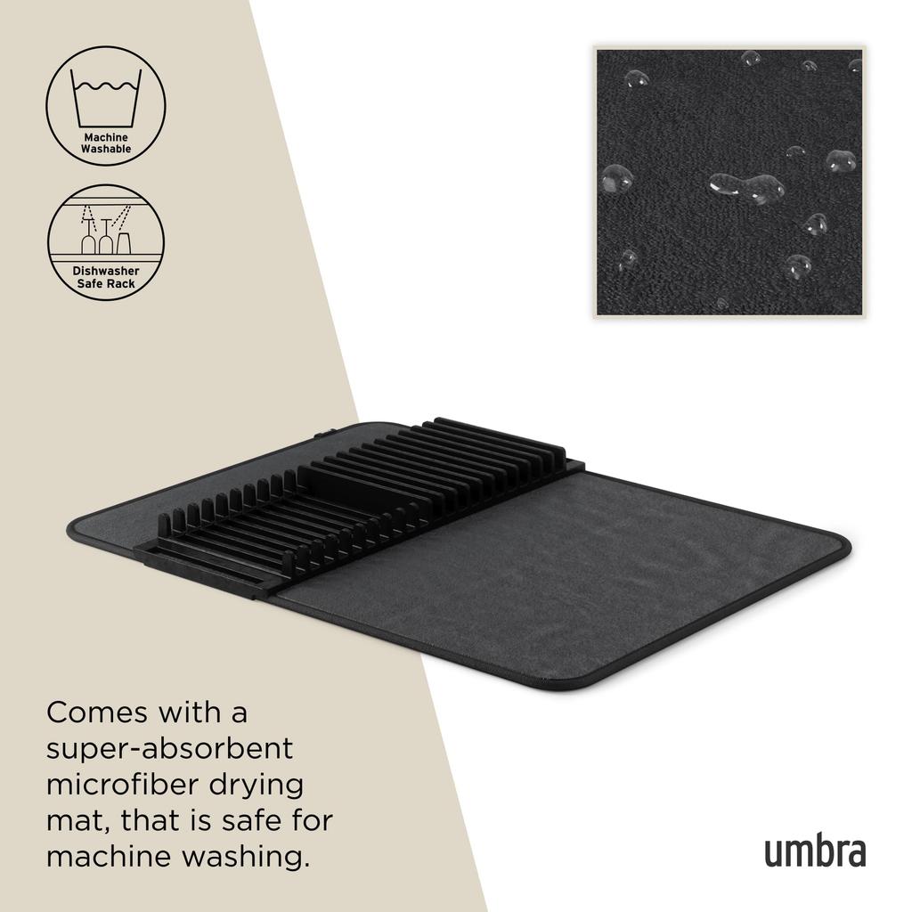 Official Umbra Dish Drainer Drying Rack Mat with Dish UDRY 2330720040 Mat, Stand, Black,
