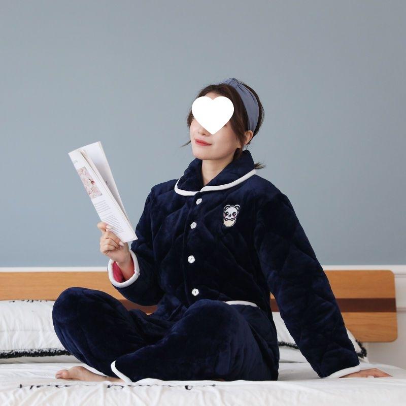Dámské pyžamo třívrstvé zesílené a roztomilé zimní lze nosit velká velikost teplé polstrované domácí oblečení