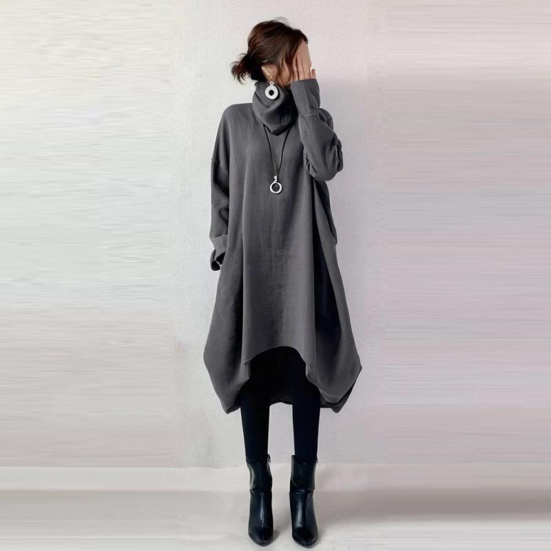 

Mid-Length Cocoon Dress with Irregular Hem and Patch Pockets - Available in 2 Colors Large сірий колір