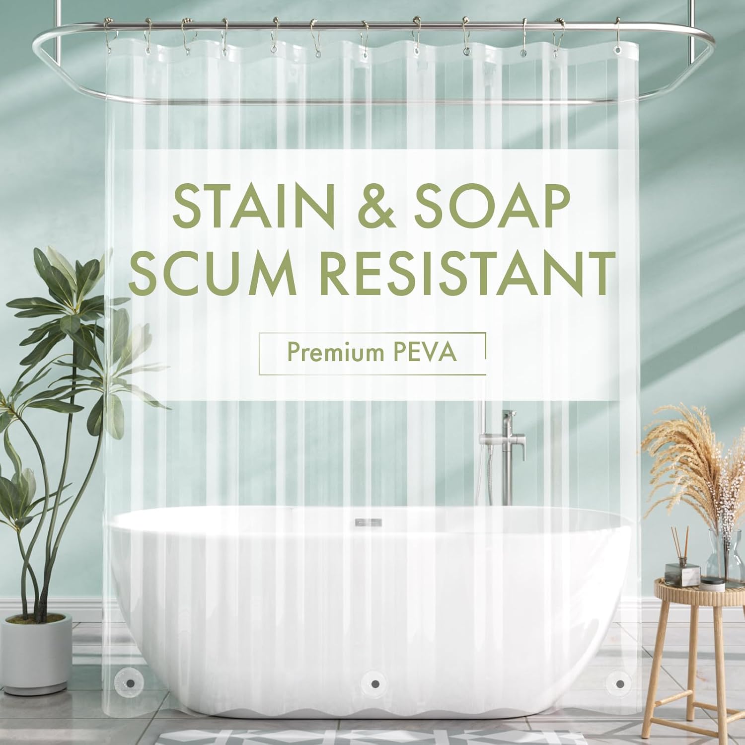 

Transparent Peva Shower Curtain - Waterproof With Magnetic Weights, Stain Resistant & 12 Rustproof Grommets 80X180cm