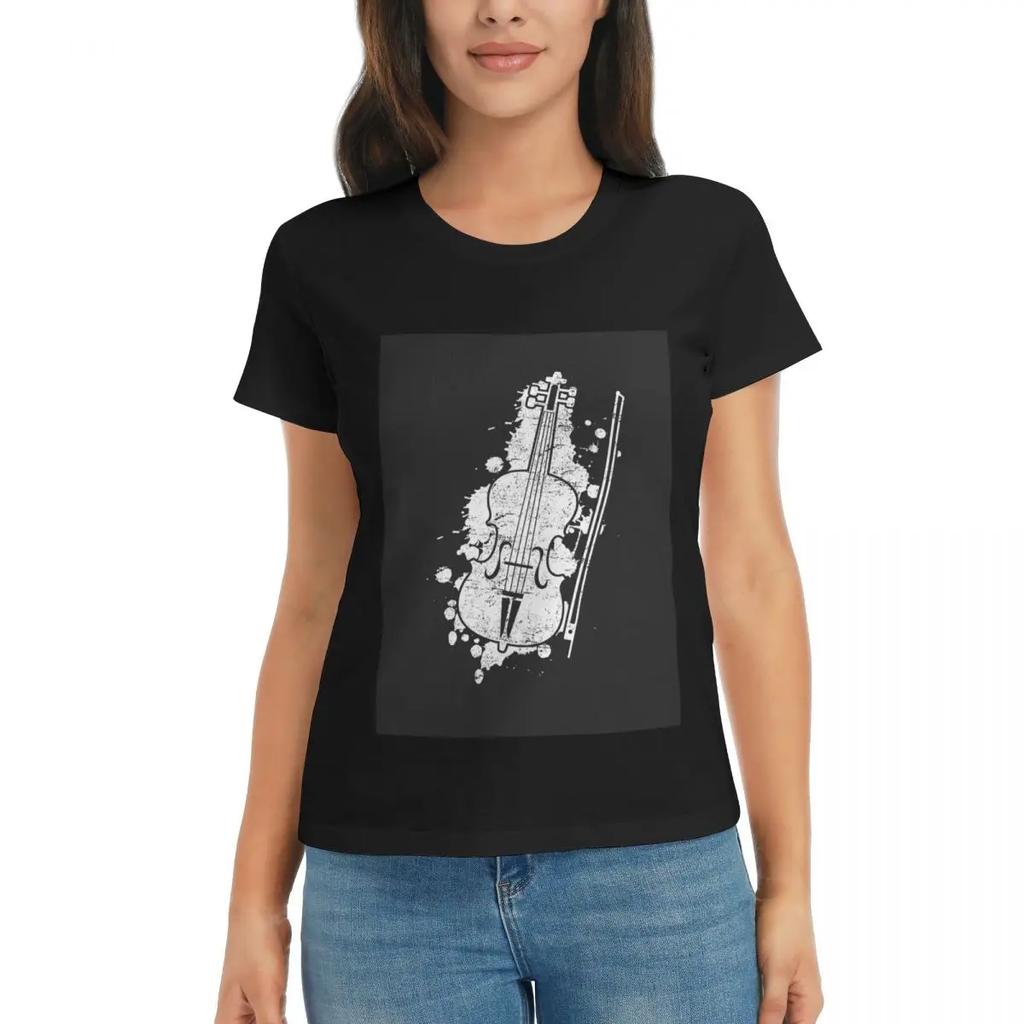 Women TShirt Vintage Violin Gift Summer Short Sleeve Tees Round Neck Cotton T Shirts Clothes Tops Streetwear