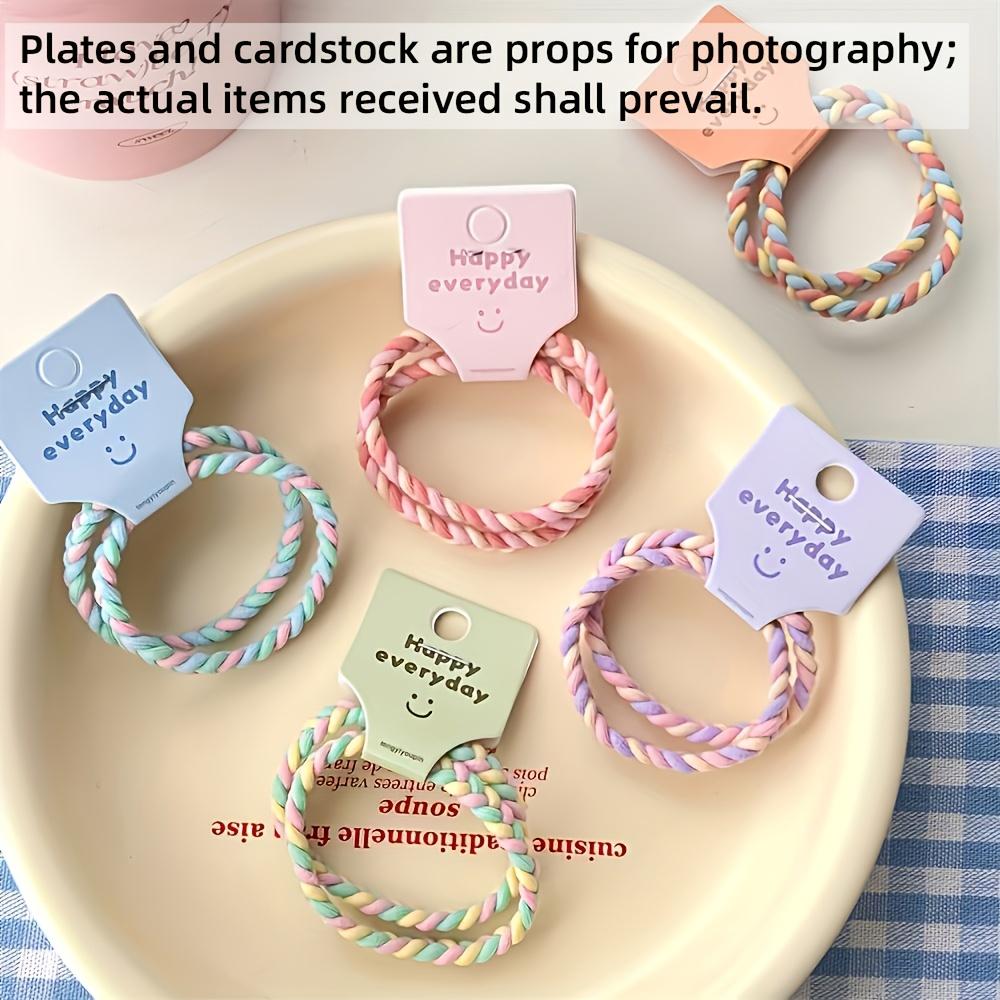 

10 Soft Rainbow Hair Ties | Non-Slip Hairbands with Happy Face Tags in Soft Pink, Mint Green, Lavender, Peach, Beige, Sky Blue, White, Pink,and Yellow 10 Pcs