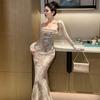 French Lace Suspender Long Dress Niche Sexy Tube Top Dress Blouse Jacket Tall Mopping Suit Dress