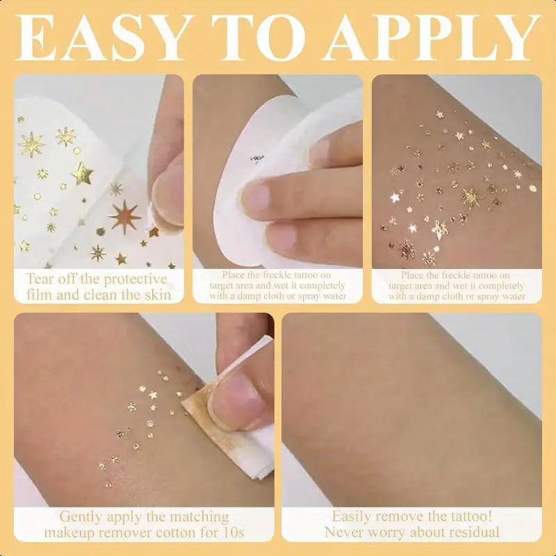 10 Pcs/pack Glitter Freckles Face Tattoo Golden Sparkle Freckle Tattoo Makeup Patches Face Glitter Speckles