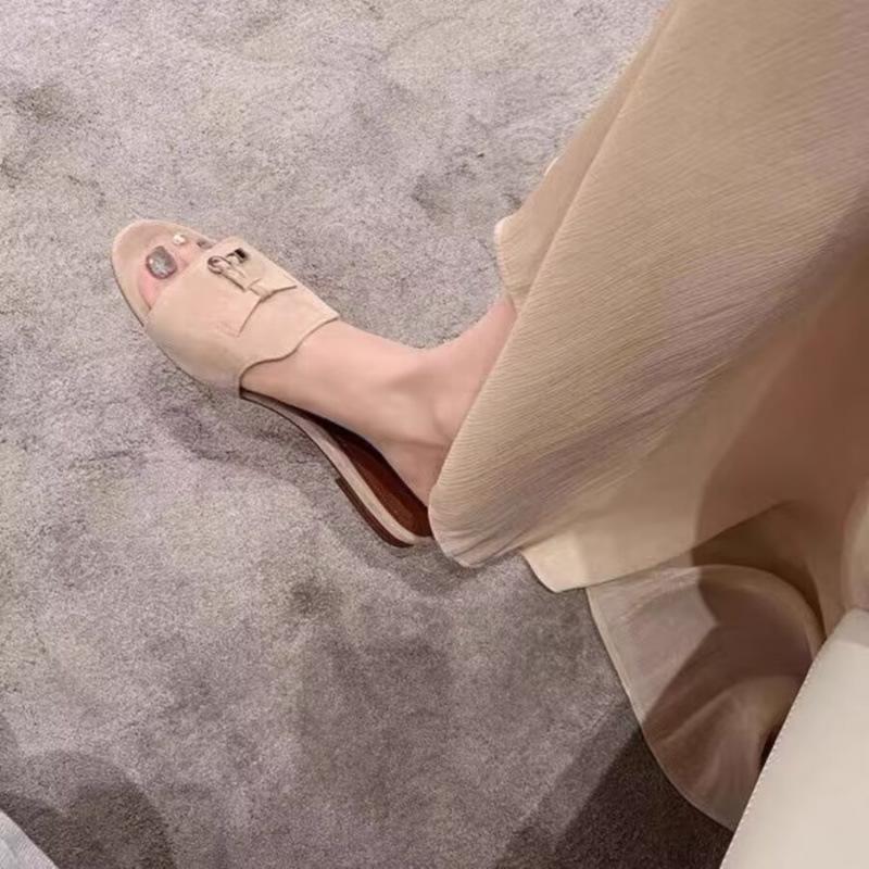 

2025 French summer pendant flat bottom wear word muller slippers fashion new lazy shoes sandals women 35 розовый