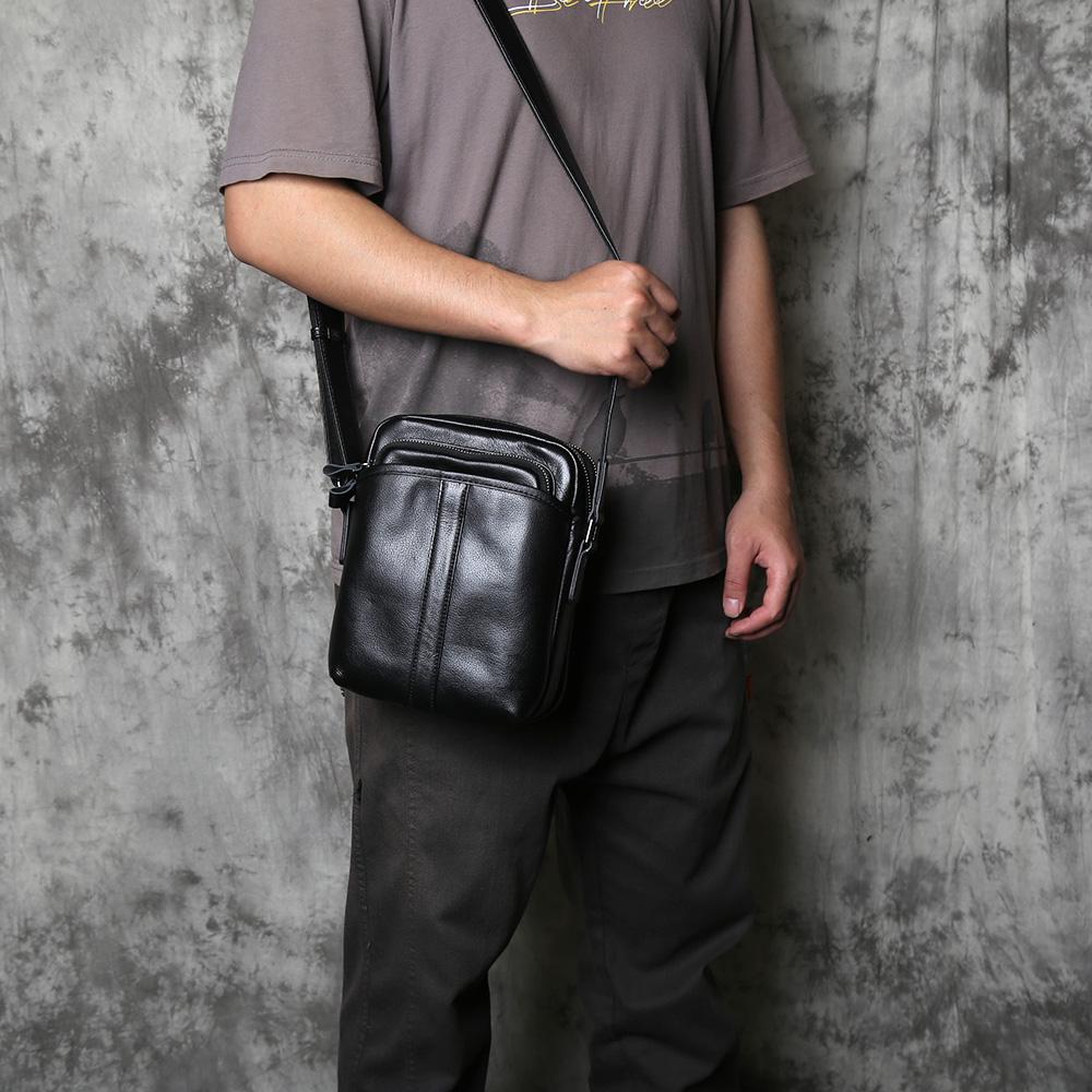NZPJ Genuine Leather Men's Crossbody Bag Top Layer Cowhide Capacity Multi-Functional Trendy Square Shape Shoulder Bag
