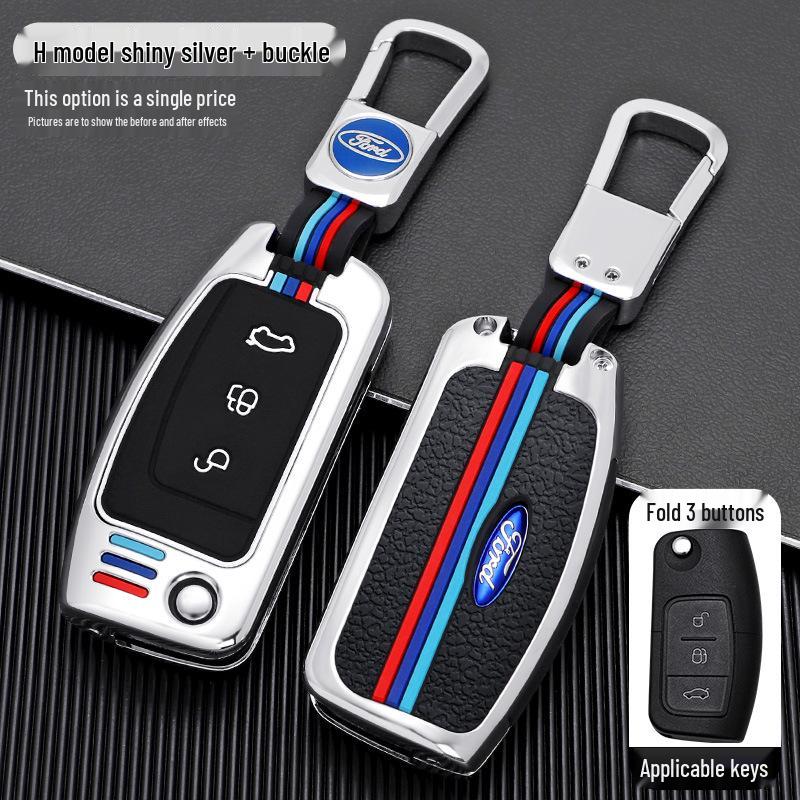 Ford Classic Focus Fiesta Key Cover - Car Protective Shell with Metal Buckle for Folding Key (Old Model & Ecosport)