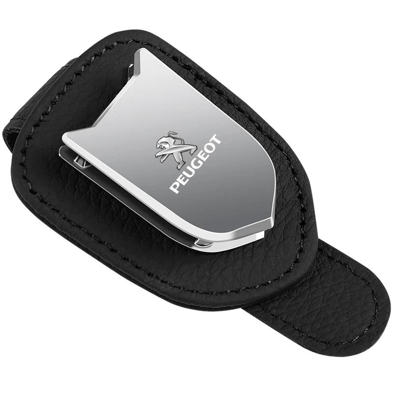 Multifunction Car Sun Visor Glasses Clip Leather Eyeglasses Clip For Peugeot 206 207 307 3008 2008 308 407 408 508 301 208 RCZ