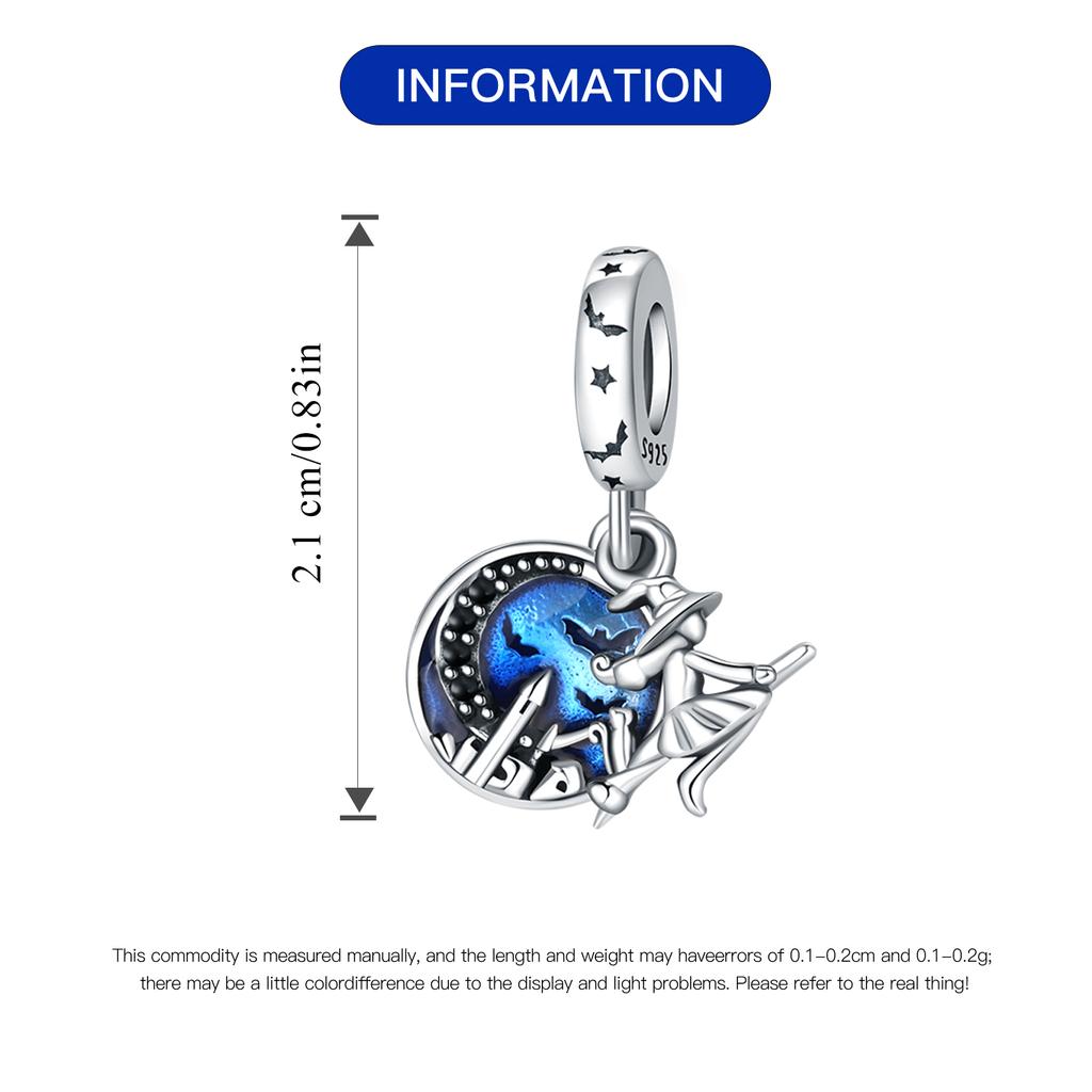 Beads Copper Charms Original Blue Witch Halloween Pendant Beads Fit Bracelet Jewelry Diy Women Gift Accessory