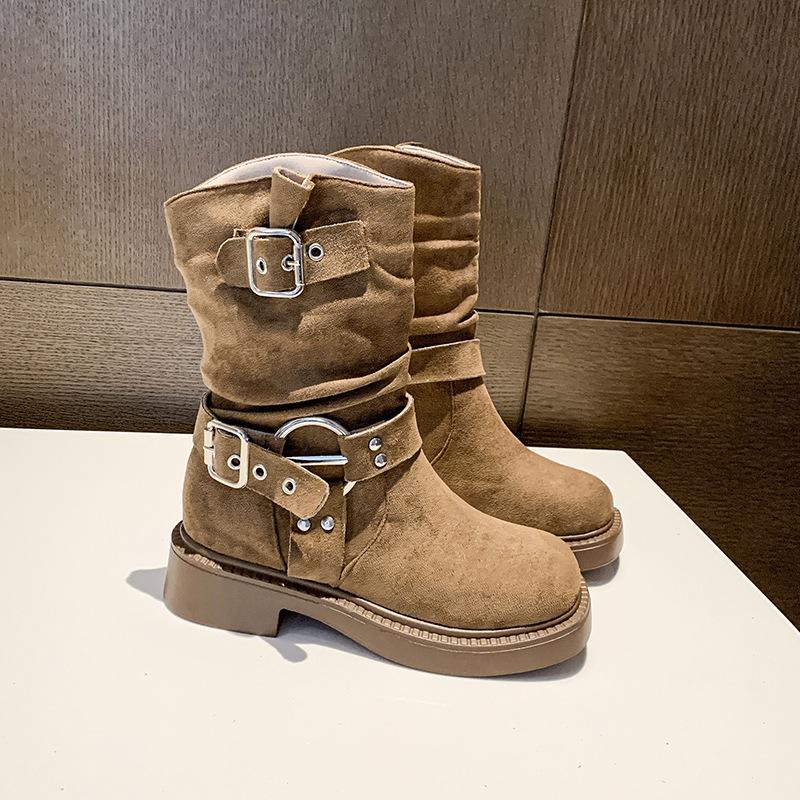 Fashion Western Cowboy Boots Women's 2025 New Autumn Internet Celebrity Explosion Thick Heel Short Boots Slim Pile Martin Boots