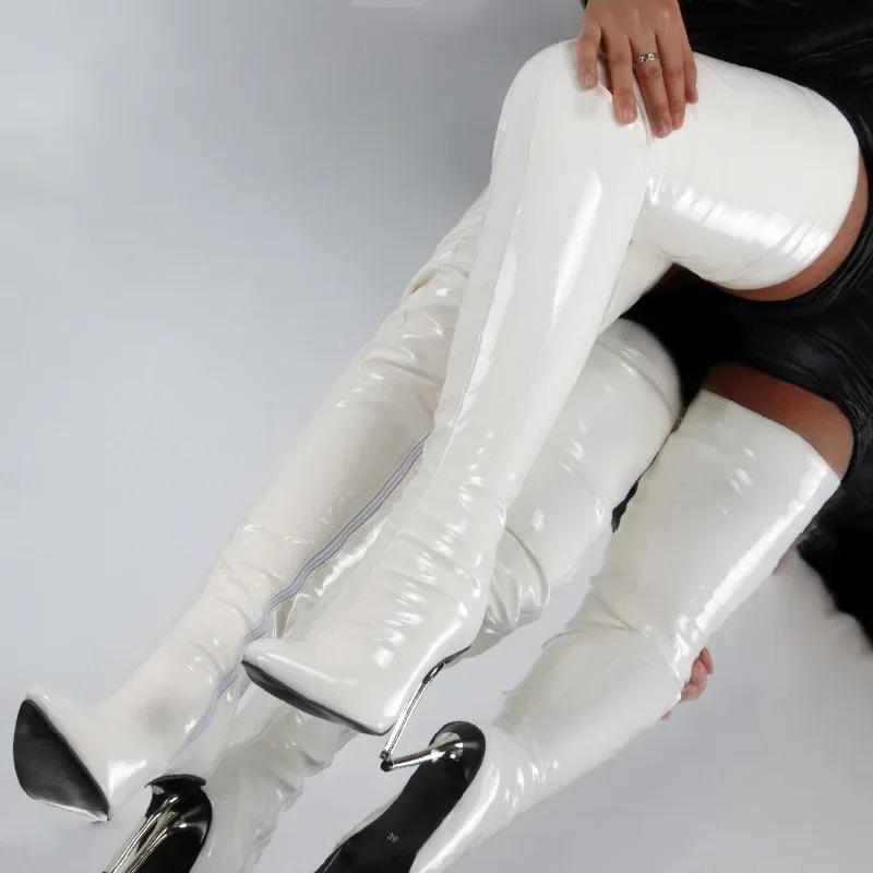 Bottes pour femmes Cuir Verni Bottes Hautes Cuissardes 2026 Sexy Talons Aiguilles Hauts Chaussures de Fête Bout Pointu Grande Taille Cuissardes