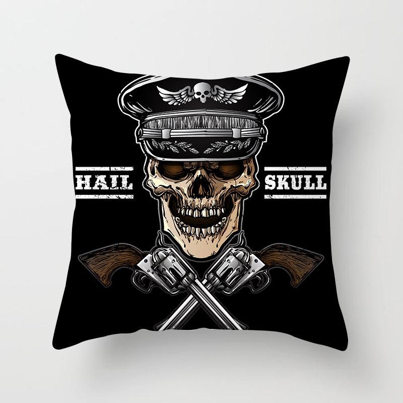 Black Grey Skull Face Living Room Decor Pillowcase Car Halloween Sofa Cushion Cover