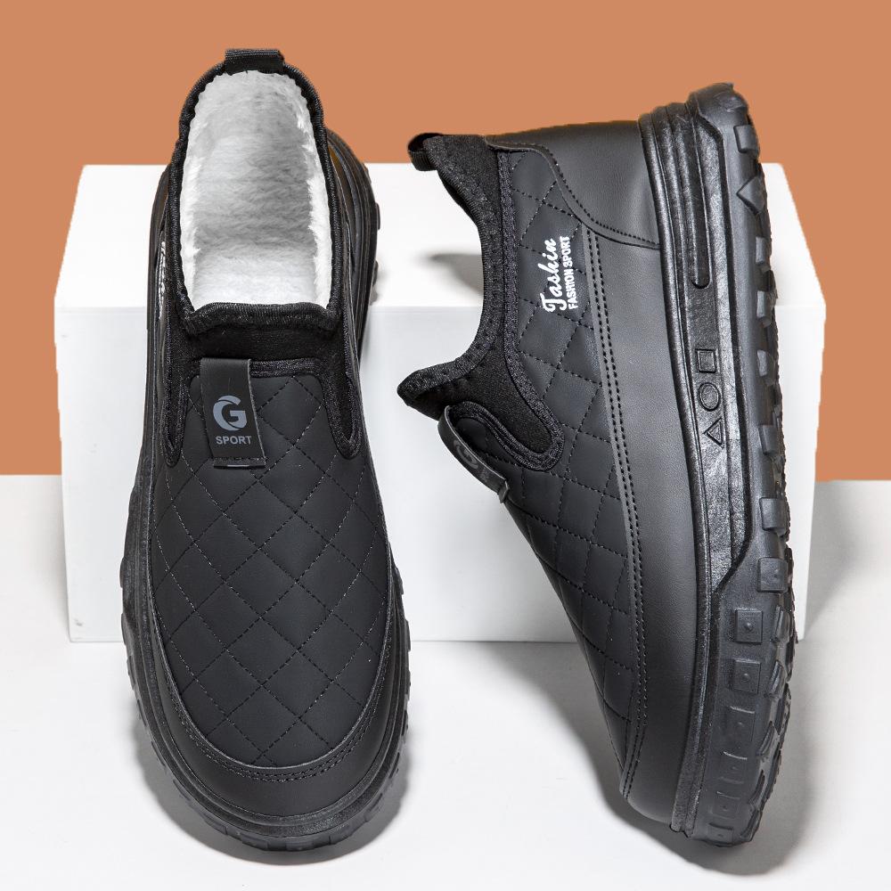 Men'S Casual Cotton Shoes Comfort Walking Shoes Winter Velvet Thickened Sheep Wool Casual Shoes Soft-Soled Cotton Leather Shoes