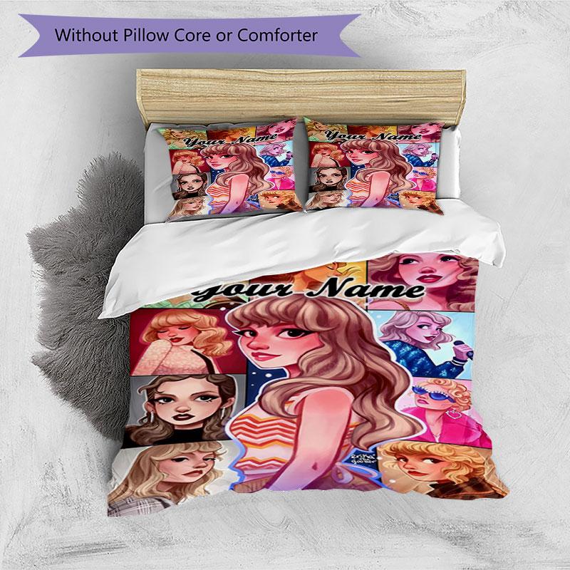 3PC Custom Name "Artistic Self-Portraits" Bedding Set Printed Bedding Set Duvet Cover Closure Includes 1 Duvet Cover & 2 Pillowcases for All Seasons B