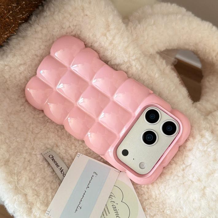 Custodia Placcata Blocco 3D a Quadretti Cartone Animato per For Iphone 17 16 1 Pro Max 14 12 13 11 Lucida Caramella Colore Solido Antiurto Morbida Copertura in TPU