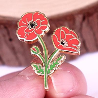 Smaltovaná pamětní brož s květinou pro den vzpomínky, odznáček na klopu pro ozdobu batohu a oblečení