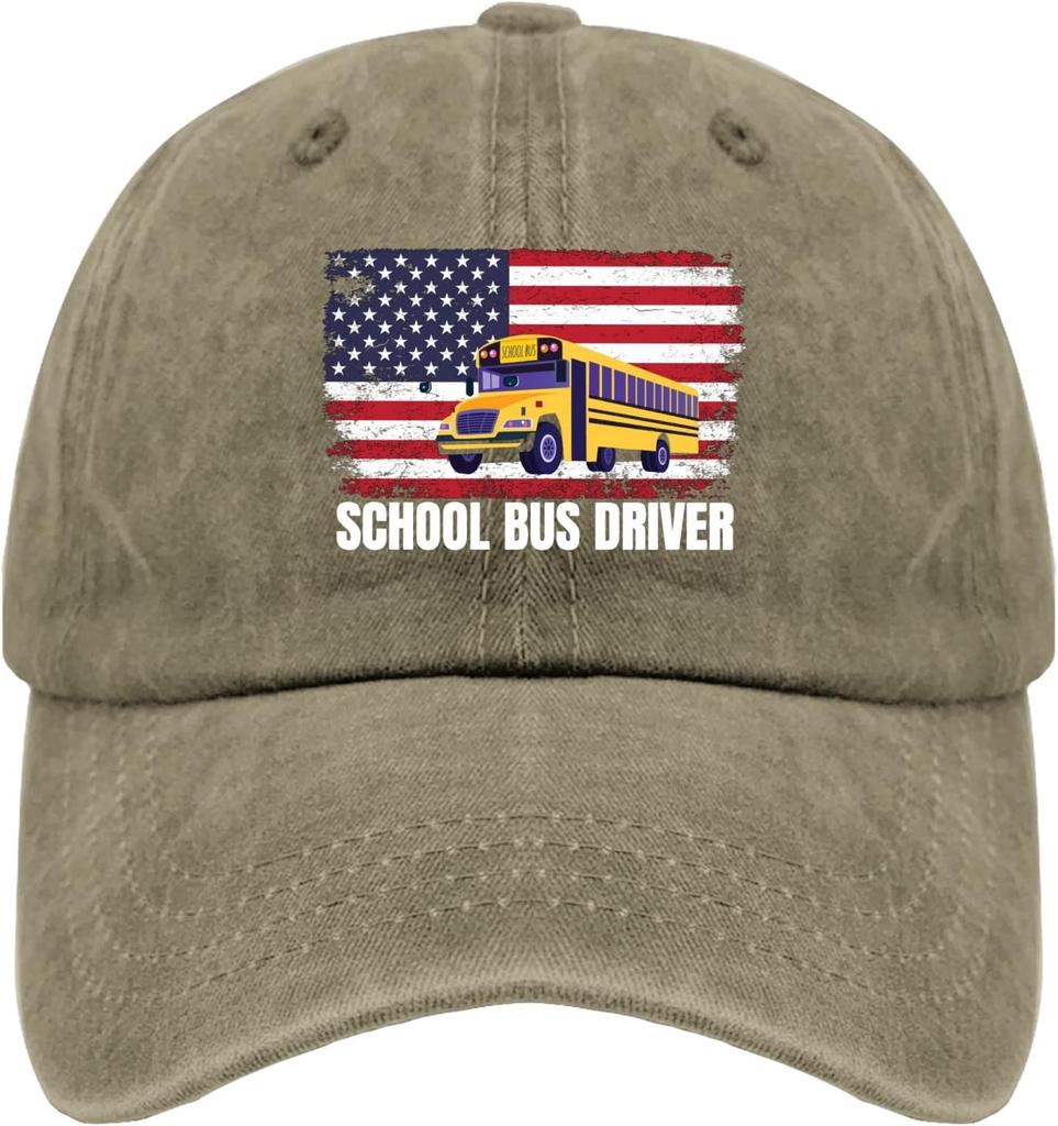 School Bus Driver American Flag Graphic Baseball Cap Polyester Vintage Casual Adjustable Adult Hat