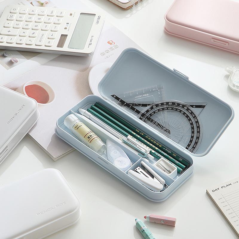 MUJI Style Frosted Stationery Box: Large Multi-functional Waterproof PP Plastic Pencil Case with Compartments