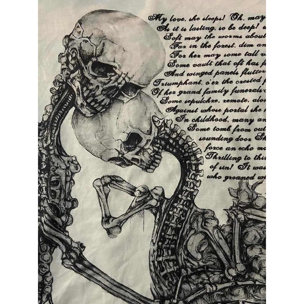 TrendHub Women Clothing Arcane Retro Stitch Skull Print Short-sleeved T-shirt Female Subculture Y2k Slim Lace-up Top Gothic Shoulder Tees