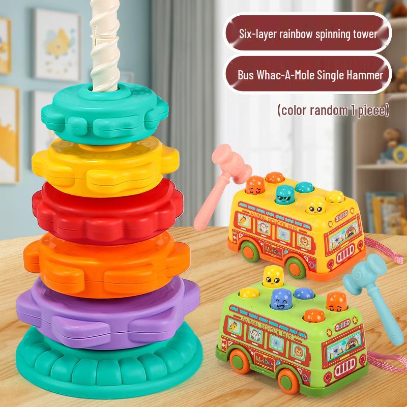Colorful Baby Stacking Rings - Rainbow Spinner Tower Educational Toy for Infants and Toddlers