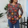 Women's Loose Fit Long Sleeve T-Shirt with Retro Halloween Print, Neck Pullover Top