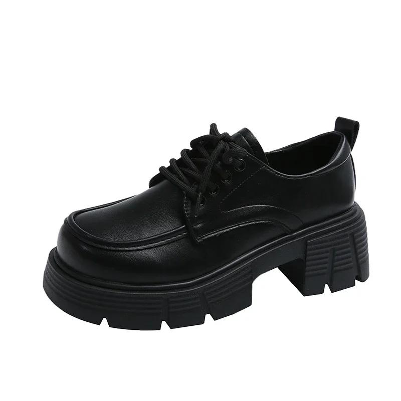 Fashion Female Shoes On Sale 2025 Brand Thick Sole Leather Loafers Lifts Height Slim Solid Color Slip-On Comfy Casual Shoes Heels Women