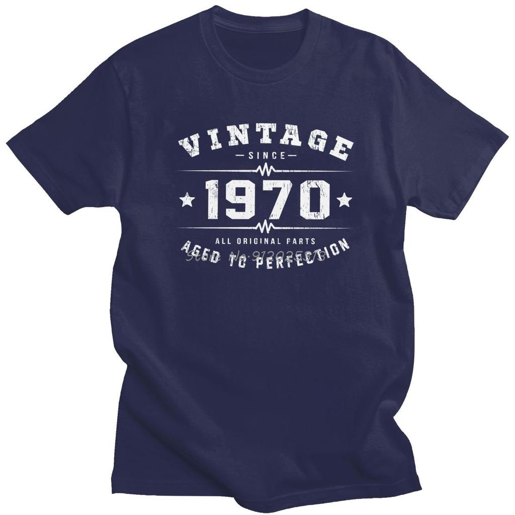Koszulka męska vintage 1970 Aged To Perfection, T-shirt z czystej bawełny z okrągłym dekoltem i krótkim rękawem, prezent na 50. urodziny, koszulka 50 lat, odzież