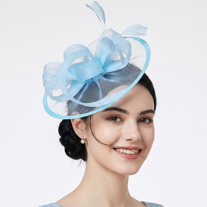 Mesh Flower Headdress Feather Hair Accessories Horse Racing Tea Party Ball Hat Facsinator Hat