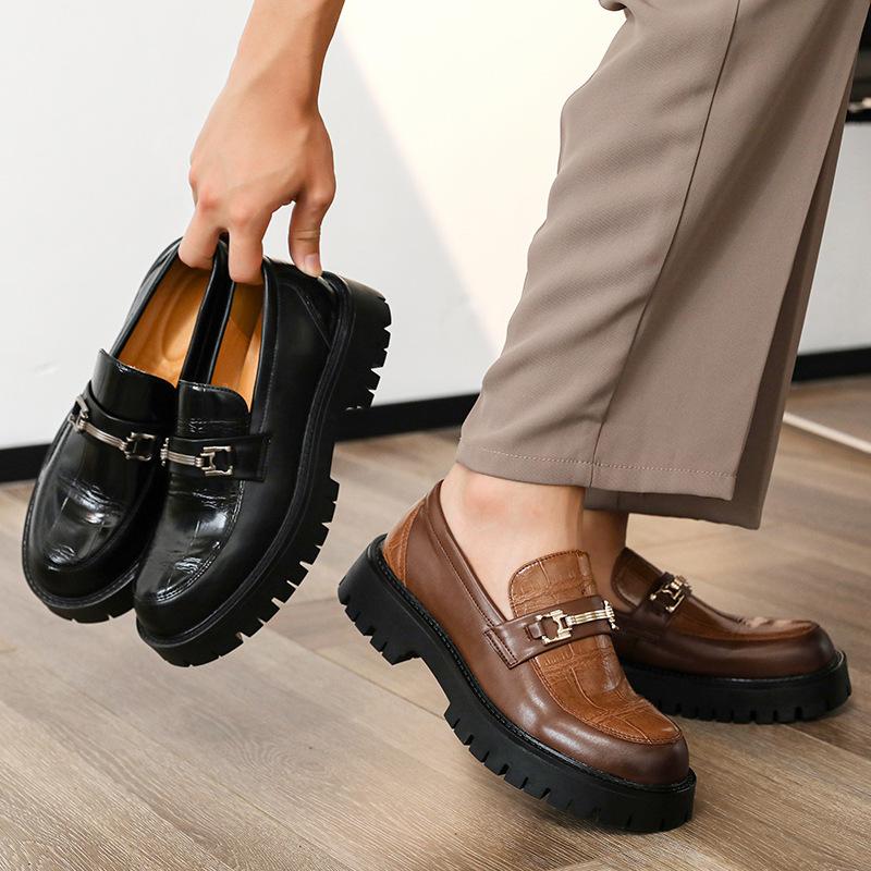 Large size British style business low leisure thick-soled metal buckle foot cover lazy shoes