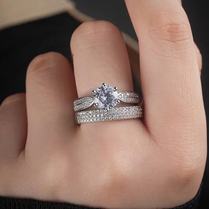 Classic Women Wedding Ring Inlaid CopperColor Cubic Zirconia Engagement Rings Set for Bride Jewelry New Anniversary Gifts