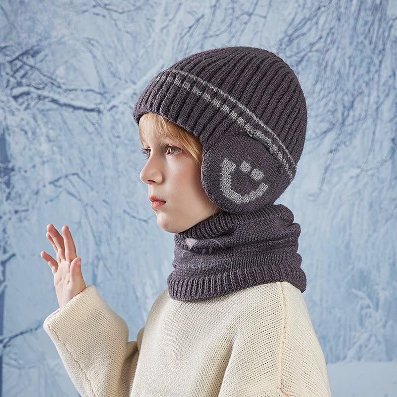 Childrens Acrylic Knit Hat And Scarf Set With Ear Protection For Winter Outdoor Wear
