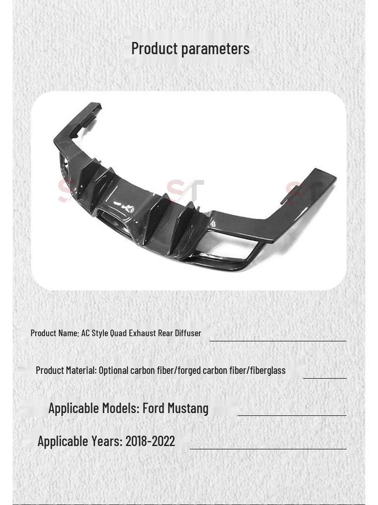 Ford Mustang 18-22 Quad Exhaust Diffuser: AC Style Modified Rear Bumper Tail Lip Body Kit