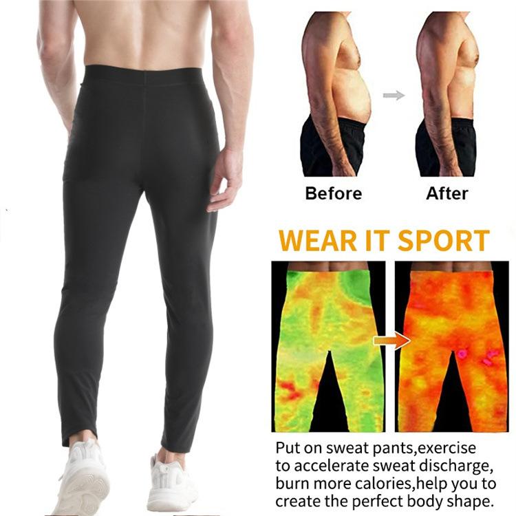 Men Sauna Sweat Pants, High‑Stretch Tummy Control Compression Leggings Workout Running Fitness Shaper Trousers
