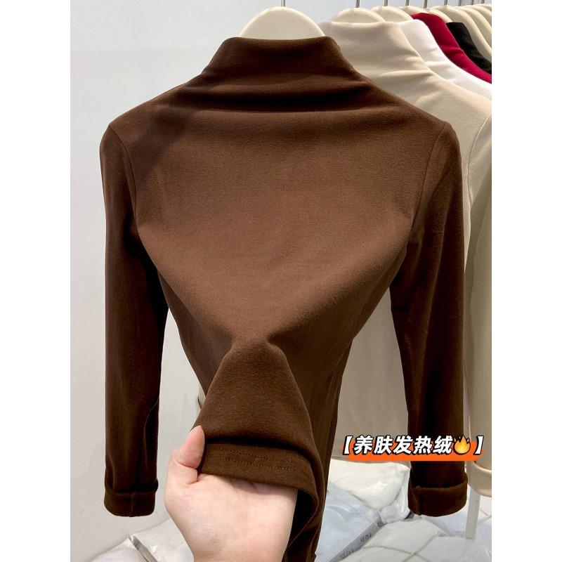 Double-sided German Velvet Inner Top Women's Spring Semi-turtleneck Long-sleeved Shirt Temperament Versatile High-end Bottoming Shirt